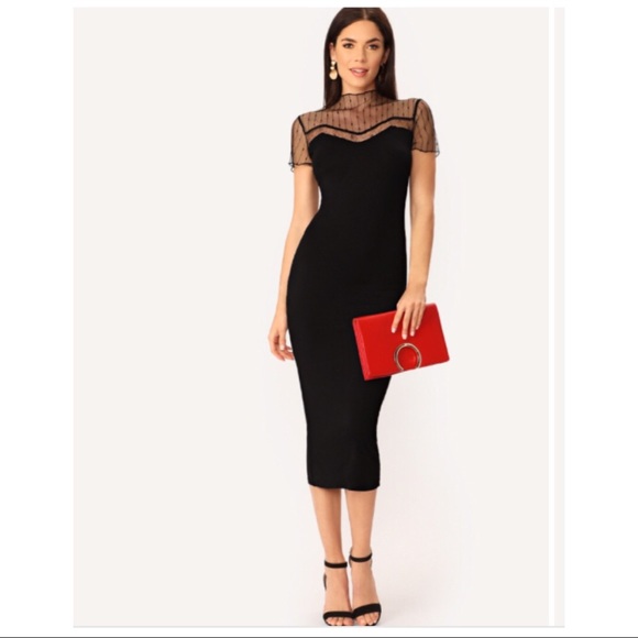 Dresses & Skirts - Gloria Black Midi Mesh Dress